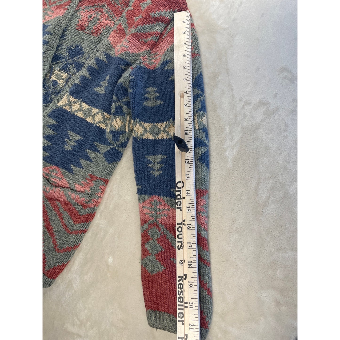 Vintage Exlcusive Hand Knit for Lauren Ralph Lauren Womans Western Aztec Open Knit Sarape Cardigan Sweater -M
