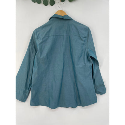 Foxcroft Blue Blouse Top Heritage No Iron Button Up 14P Fitted