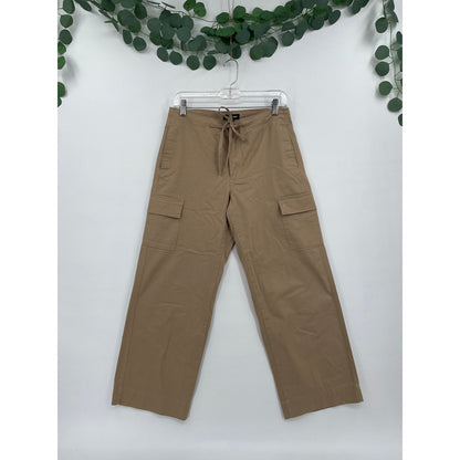 NWOT Nautica Woman Wide Leg Cargo Khaki Pull On Zipper Draw String Pant