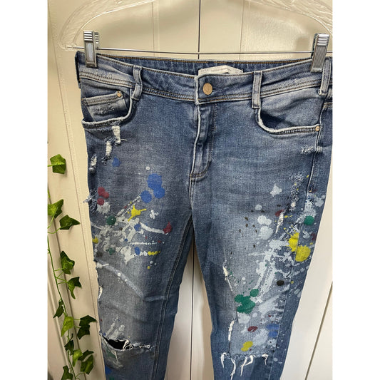 Zara Distressed Paint Splattered Light Wash Womans Jeans SZ4