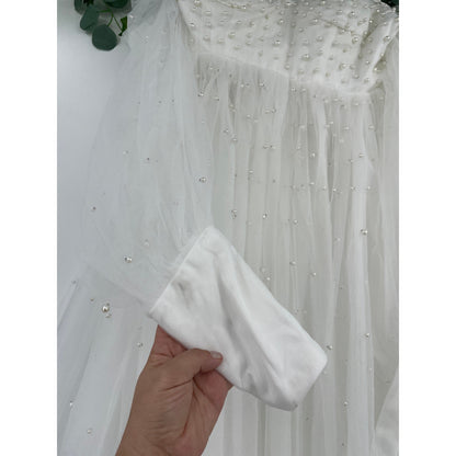 Fairytale Romantic Pearl Embellished Tule Off The Shoulder Wedding Dress Size 5