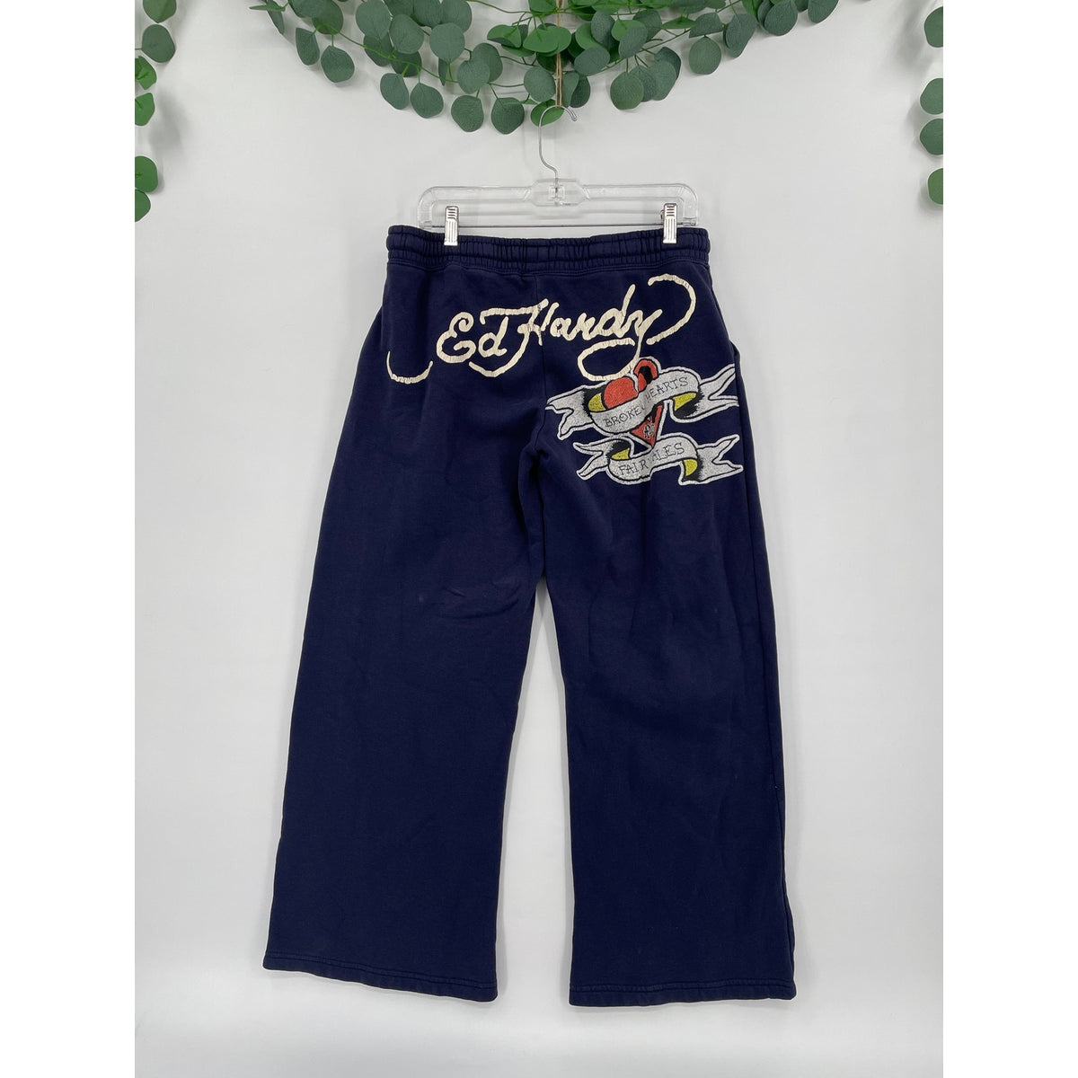 Ed Hardy Y2K Navy Blue Womans Lounge Casual Sweatpant Joggers Graphic Logo Large