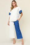 Woman's Style Collection Double Take Full Size Texture Contrast T-Shirt and Wide Leg Pants Set