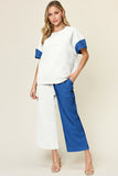 Woman's Style Collection Double Take Full Size Texture Contrast T-Shirt and Wide Leg Pants Set