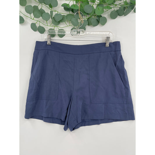 NWT Nine West Mid Rise Navy Blue Dress Womans Straight Waist Shorts Size L