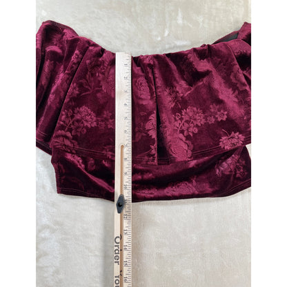 Vintage NWT Womans Dead Stock Y2k Burgundy Velour Off the Shoulder Crop Top Pant Set L