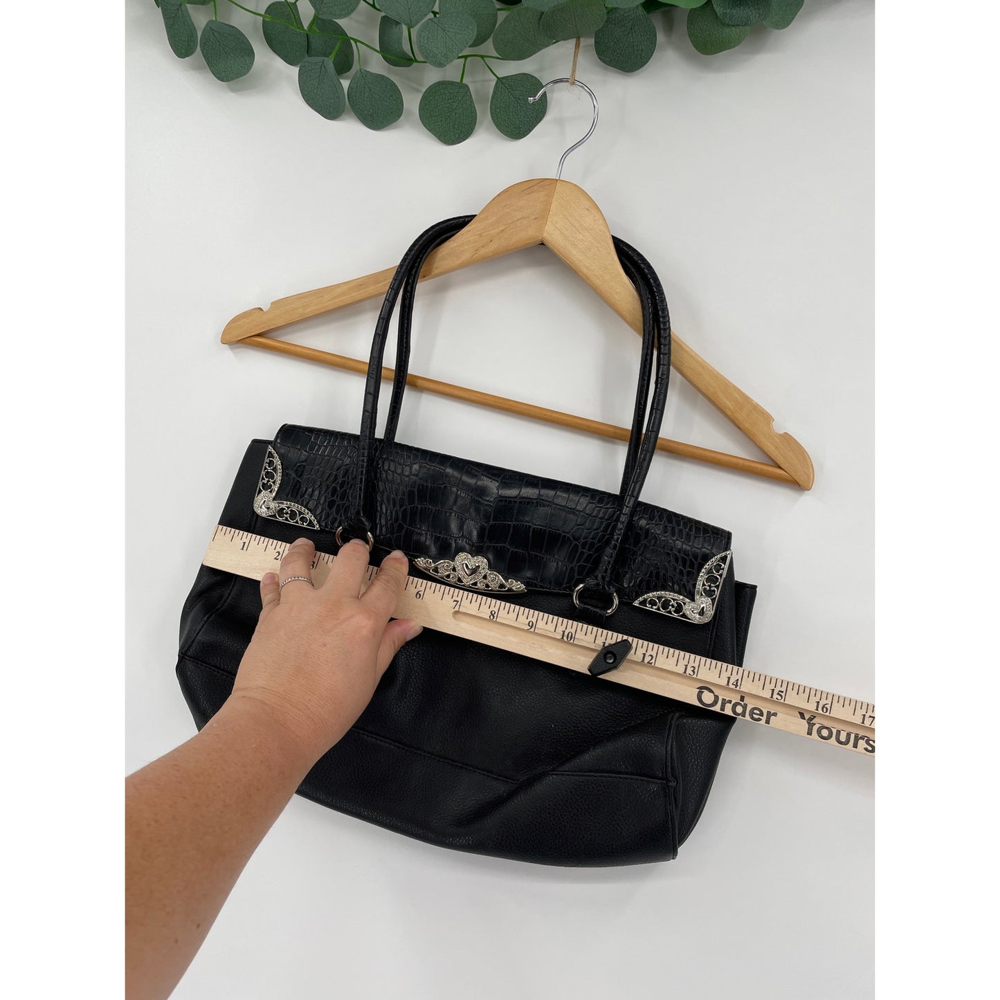 Vintage Style Black Vegan Crocodile Leather Shoulder Bag