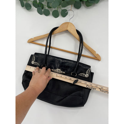 Vintage Style Black Vegan Crocodile Leather Shoulder Bag