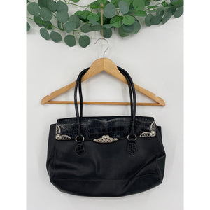 Vintage Style Black Vegan Crocodile Leather Shoulder Bag
