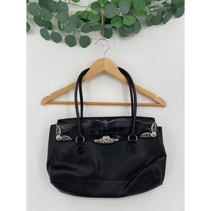 Vintage Style Black Vegan Crocodile Leather Shoulder Bag