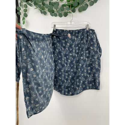 Barrie Pace LTD Vintage 100% Silk Blue Paisley Floral Cottage Wrap Midi Skirt 12