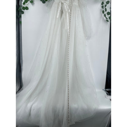 Fairytale Romantic Pearl Embellished Tule Off The Shoulder Wedding Dress Size 5