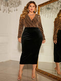 Woman's Style Collection Plus Size Surplice Neck Long Sleeve Slit Dress