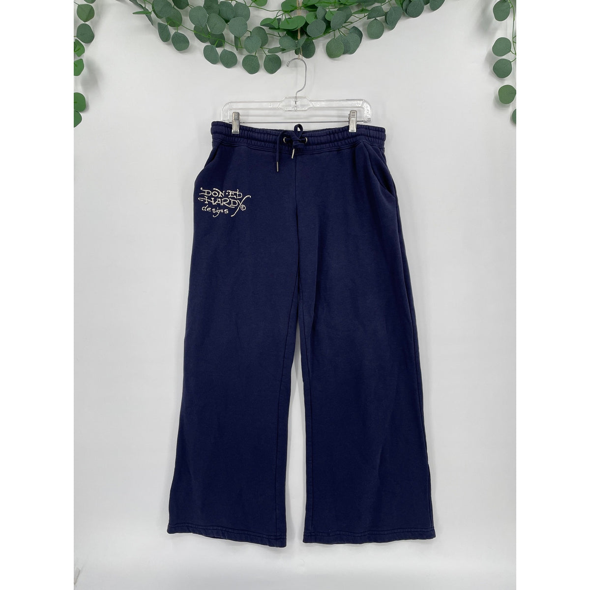 Ed Hardy Y2K Navy Blue Womans Lounge Casual Sweatpant Joggers Graphic Logo Large