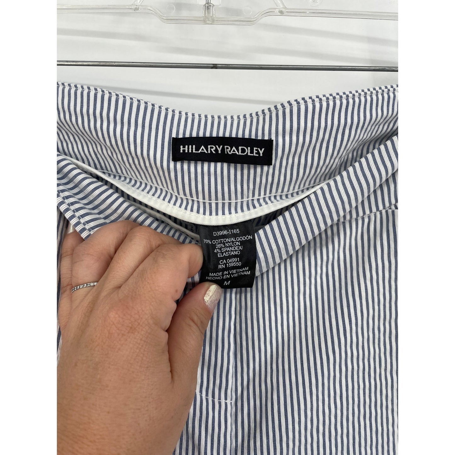 Hilary Radley Womans White Blue Stripe Ankle Pull On Pants Med
