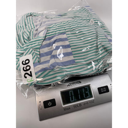 Matching Set Green Blue White %100 Cotton Womans Long Sleeve Button Shirt Shorts Size Med
