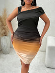 Woman's Style Collection Plus Size Asymmetrical Neck Bodycon Dress