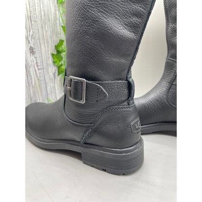 UGG NWOB Black Pebble Leather Harrison Tall Zipper Riding Boots 9