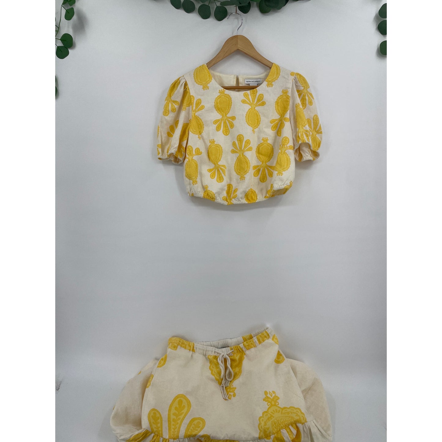 Cupcakes and Cashmere Yellow  Pineapple Linen Blend Top & Skirt Set Small