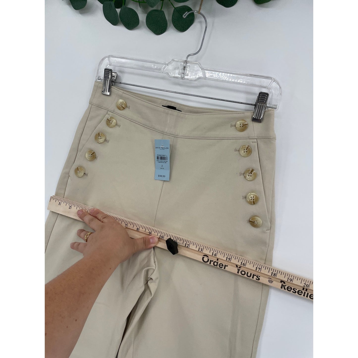 NWT Ann Taylor Cream High Rise Wide Leg Petite Trousers Gold Pocket Buttons 2P