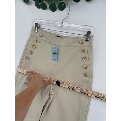 NWT Ann Taylor Cream High Rise Wide Leg Petite Trousers Gold Pocket Buttons 2P