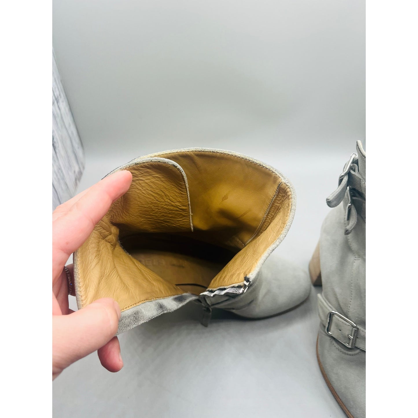 Woman’s Grey 37.5 Belstaff  Leather Boots zipper closure