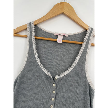 Victoria Secret Lace Trim Coquette Y2K Soft Girl Grey Ribbed Tank Med
