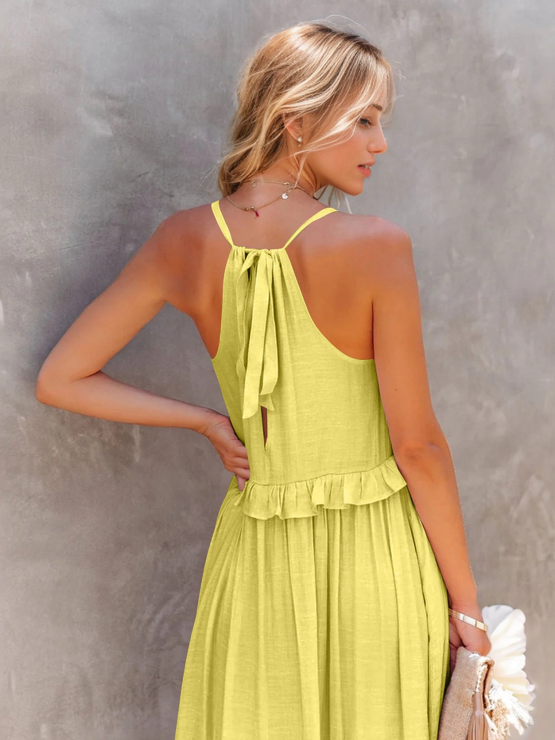 Woman's Style Collection Ruffled Sleeveless Tiered Maxi Dress with Pockets