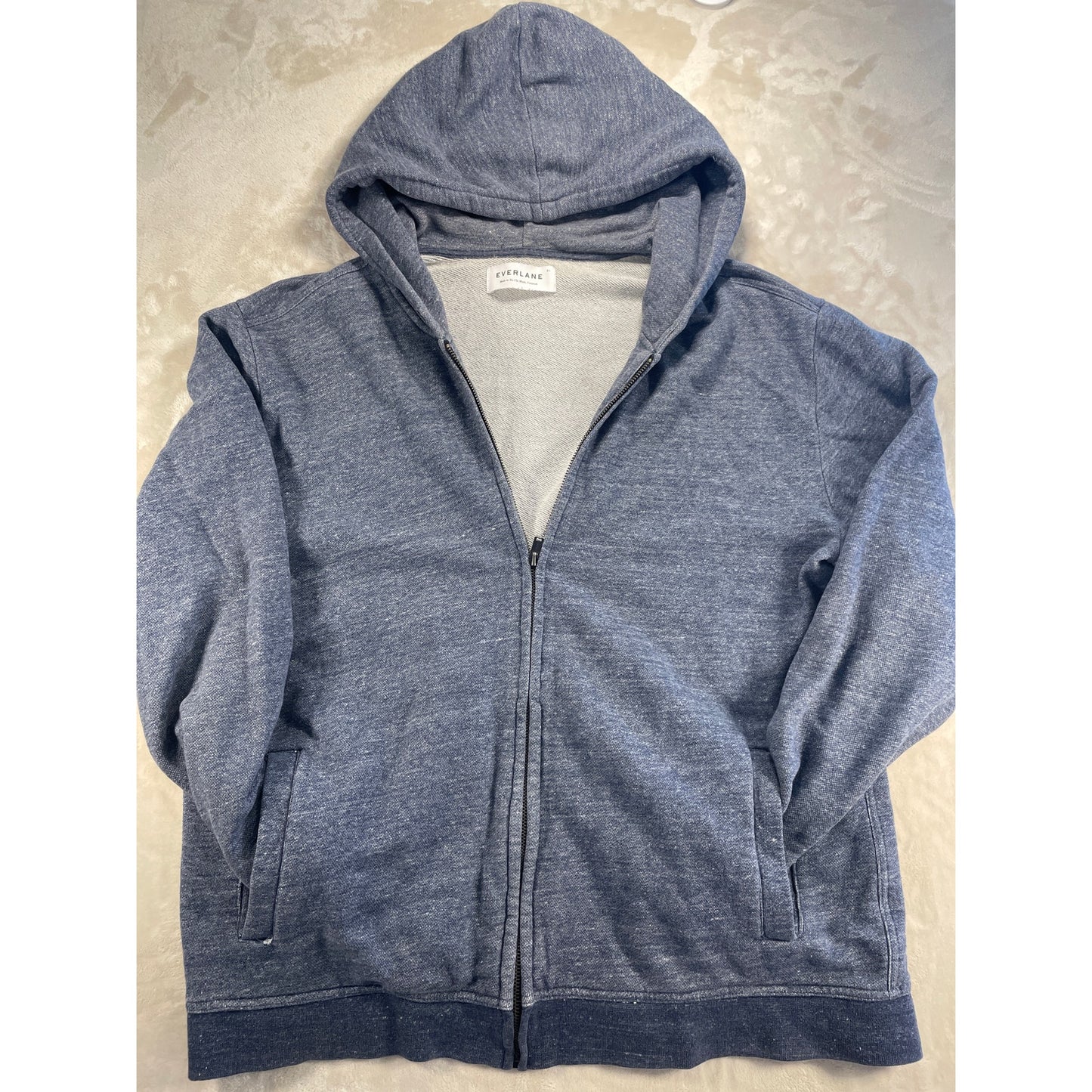 Everlane Mens Hooded Zip Up Heather Blue Sweater XL