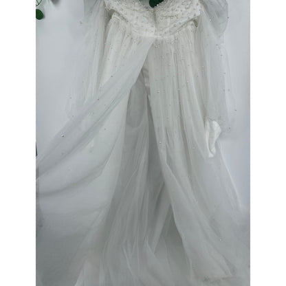 Fairytale Romantic Pearl Embellished Tule Off The Shoulder Wedding Dress Size 5