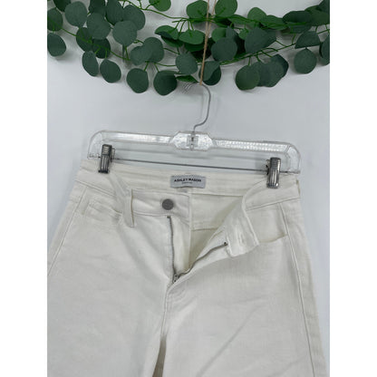 Ashley Mason Premium Off White High Rise Wide Leg Zipper Denim Jeans 5/27