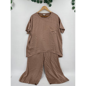 Lunya %100 Silk Pajama Neutral Nude 2 Piece Set Top and Bottom XS