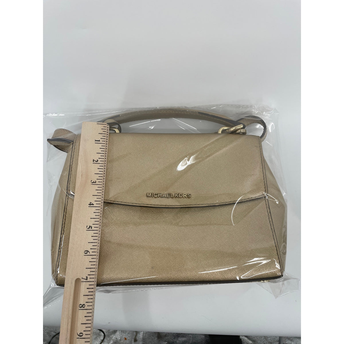 Michael Kors Metalic Gold Small Ava Satchel Crossbody Saffiano Leather Handbag