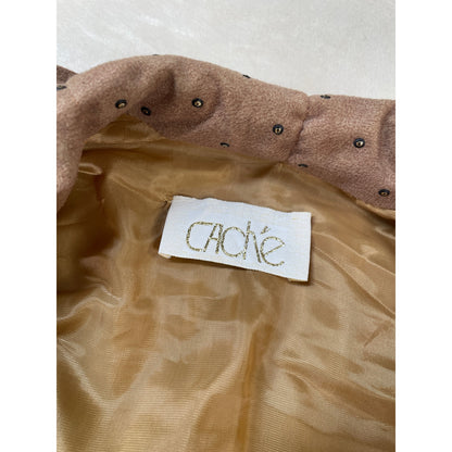 Vintage Caramel Studded Set Satin Lined Bomber Jacket Stretch Pant Suit M