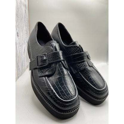 Asos Design Macaroon Flatform Monk Shoes Black Crocodile Woman’s Chunky Loafer 9