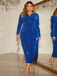 Woman's Style Collection Plus Size Surplice Neck Slit Dress