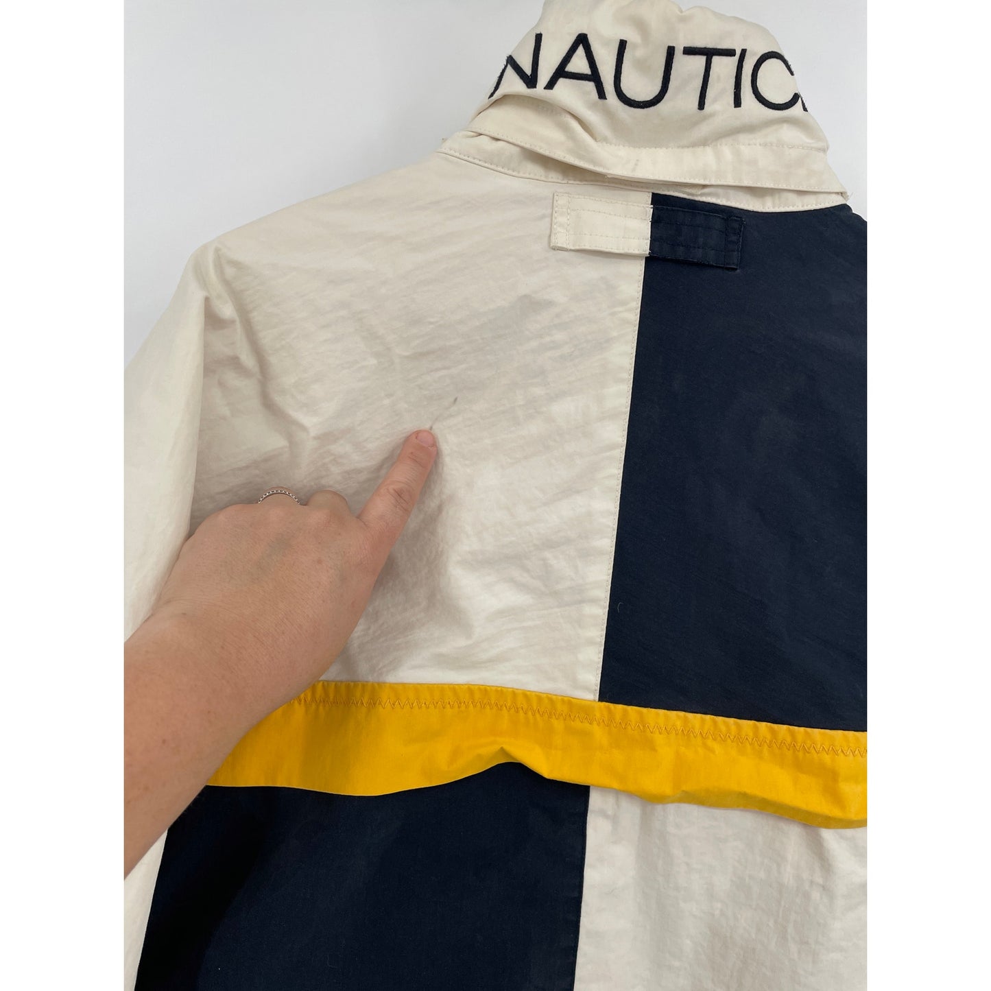 Vtg Nautica  NS-83 Yellow and Blue Reversible Hooded Cotton Jacket Medium