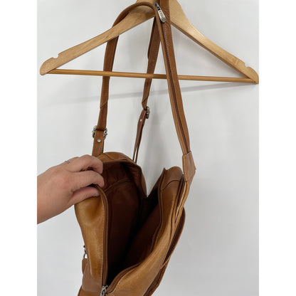 Piel Genuine Leather 2 Pocket Sling Back Pack Honey Color