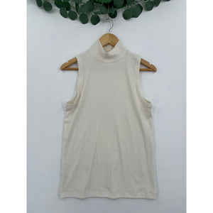 LOFT Off White Ribbed Sleeveless Mock Neck Tank Large
