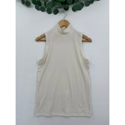 LOFT Off White Ribbed Sleeveless Mock Neck Tank Large