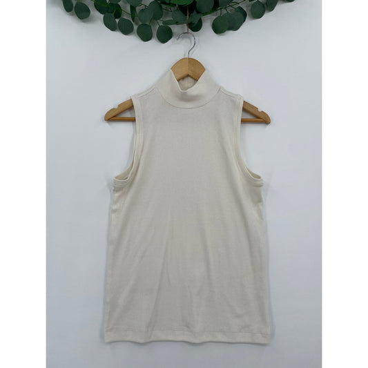 LOFT Off White Ribbed Sleeveless Mock Neck Tank Large