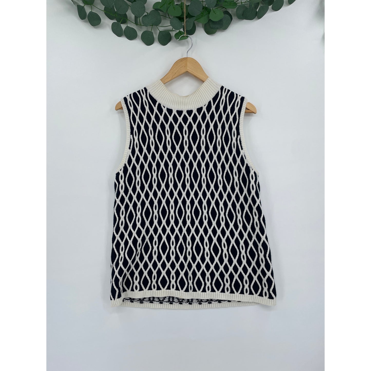 Liz Claiborne Liz & Co Vtg  Cream Knit Short Turtle Neck Cotton Made In UK  L