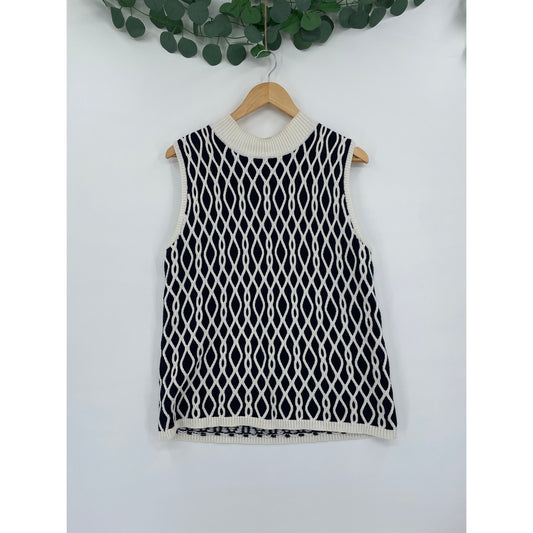 Liz Claiborne Liz & Co Vtg  Cream Knit Short Turtle Neck Cotton Made In UK  L