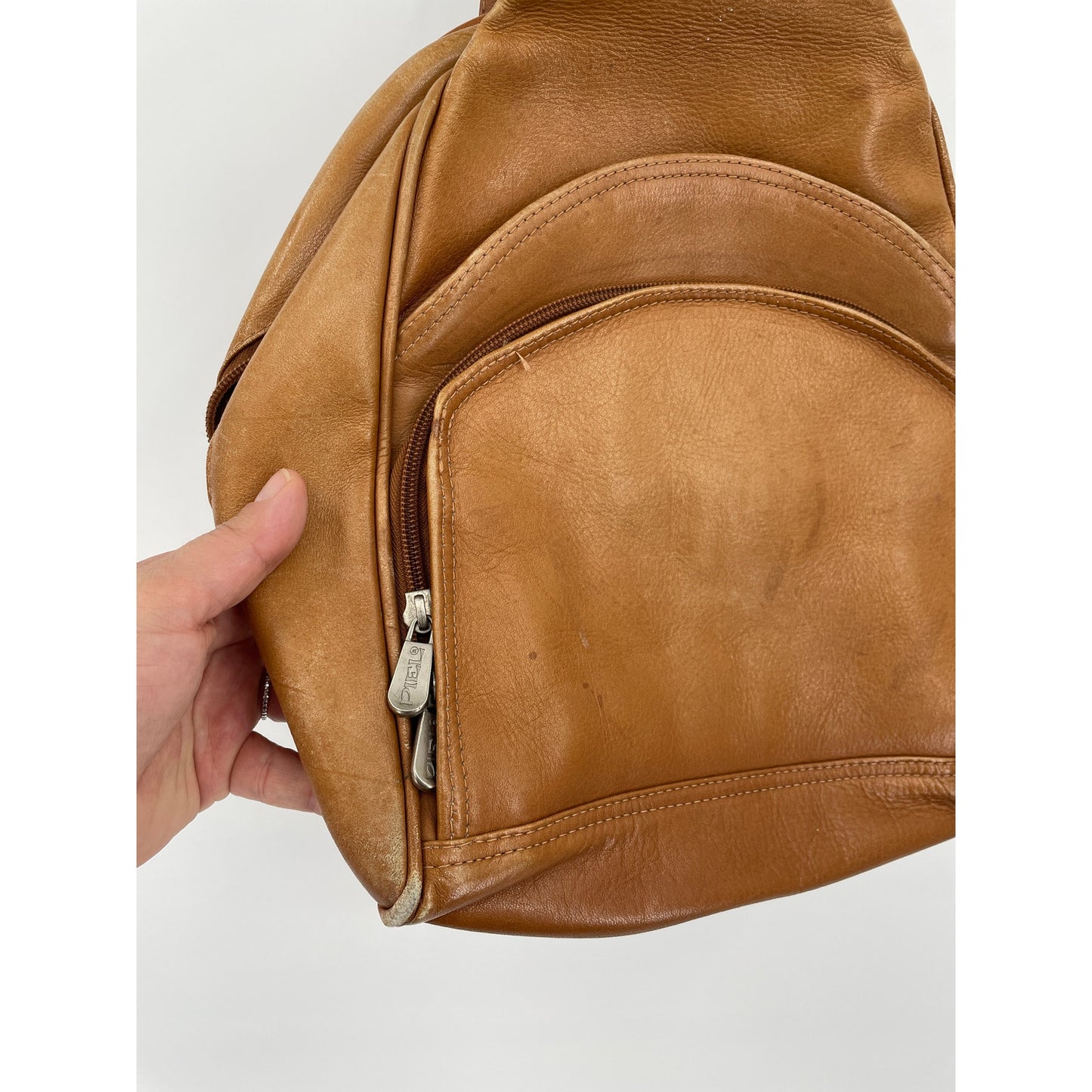 Piel Genuine Leather 2 Pocket Sling Back Pack Honey Color