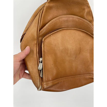 Piel Genuine Leather 2 Pocket Sling Back Pack Honey Color
