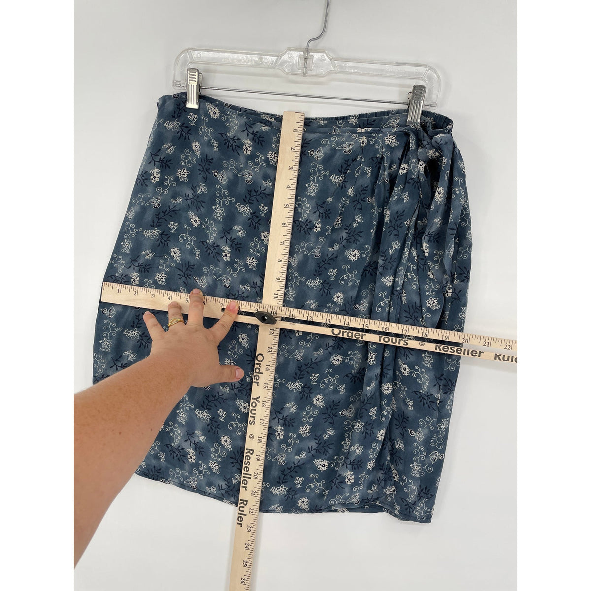 Barrie Pace LTD Vintage 100% Silk Blue Paisley Floral Cottage Wrap Midi Skirt 12