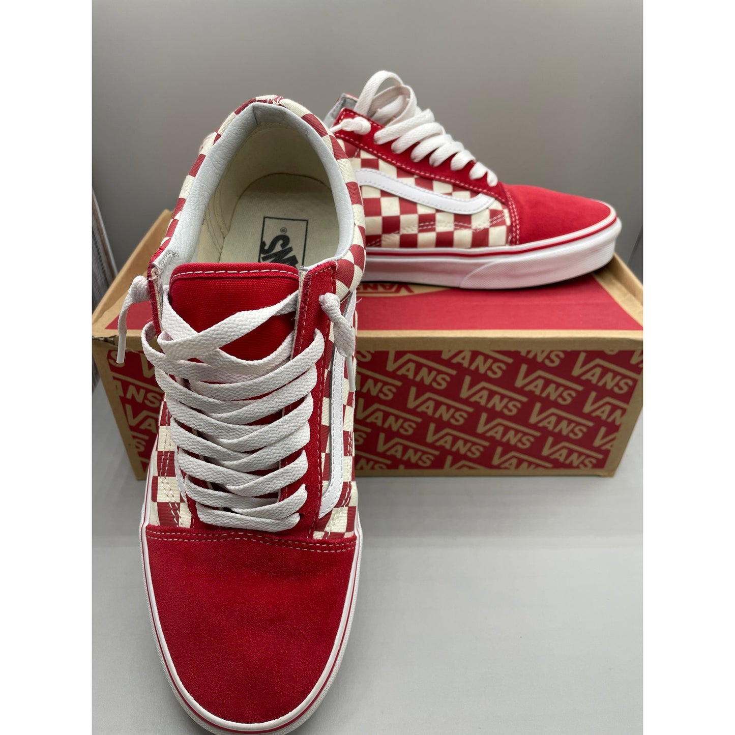 Vans Men’s Old  Skool OTW Suede Red & White Checkered Skater Sneakers  10