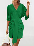 Woman's Style Collection Ruched Surplice Half Sleeve Mini Dress