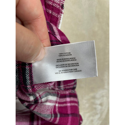 Gap Woman’s Relaxed Fit Boyfriend Plaid Button Down Magenta Cotton Flannel  XL