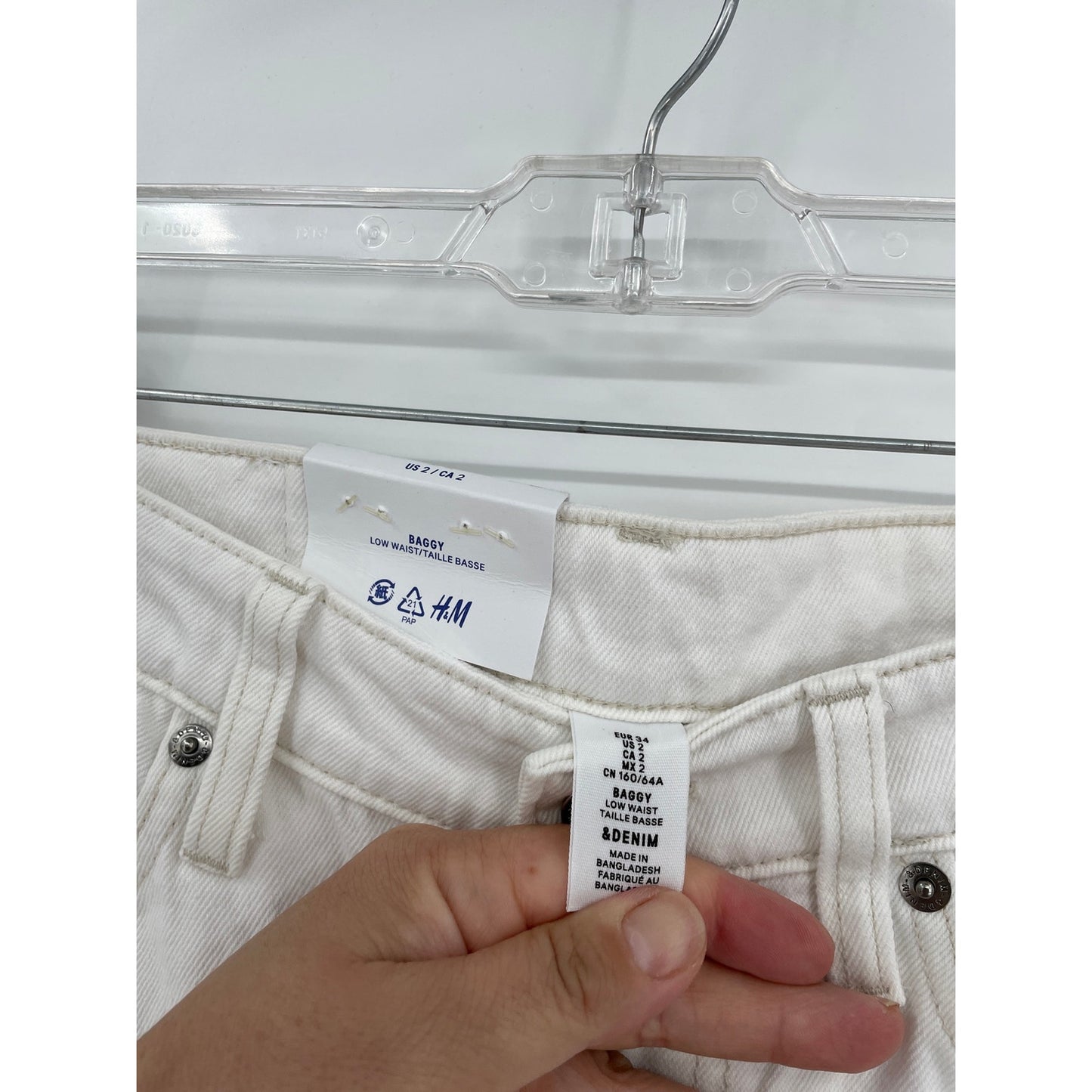 &Denim H&M NWT White Low Waist Baggy Wide Leg Womans Jeans Size 2